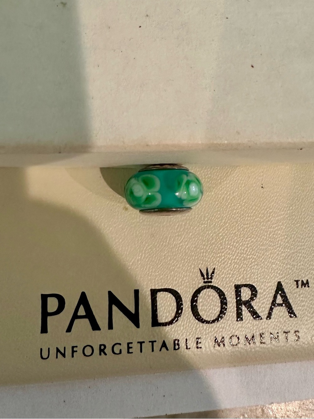 Pandora Green Swirl Glass Spacer Charm with Silver Core